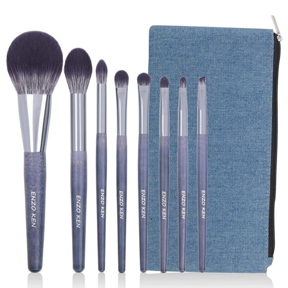 Blue Professional Natural Bristle Badger Hair Makeup Brushes Set With Case - Picture 1 of 5